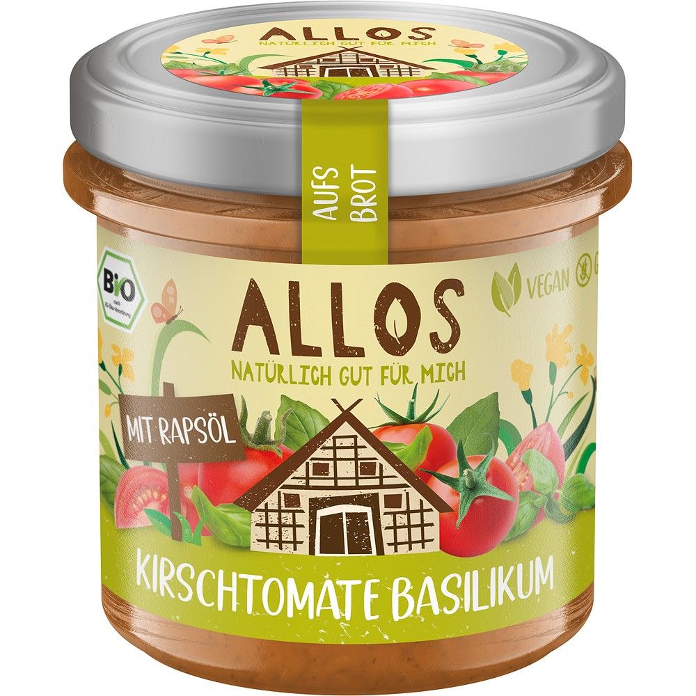 Crema tartinabila cu rosii cherry si busuioc, fara gluten , 140g, bio ,Allos