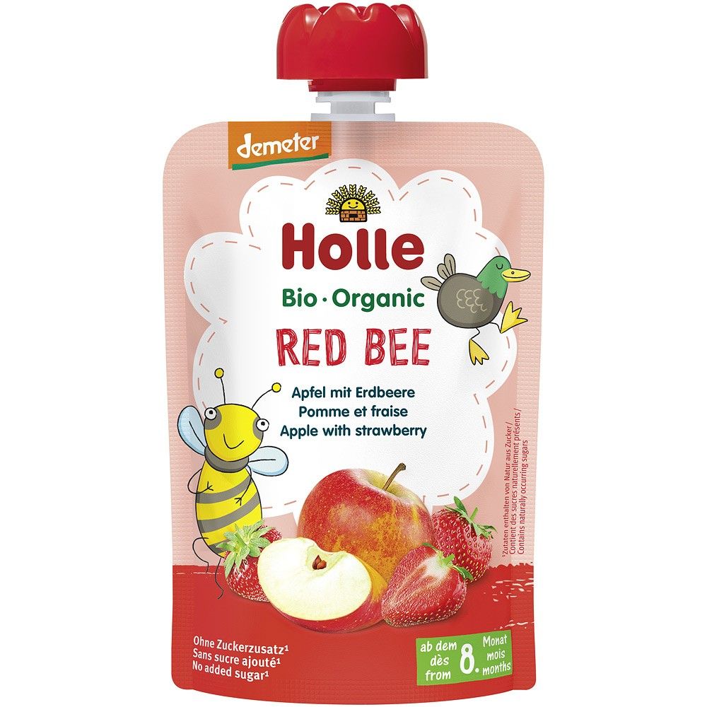 Piure bio de mere rosii si capsuni pentru copii 8 luni 100g Holle