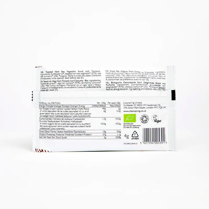 ALGE NORI SNACK TURMERIC ECO 4g NOU CLEARSPRING