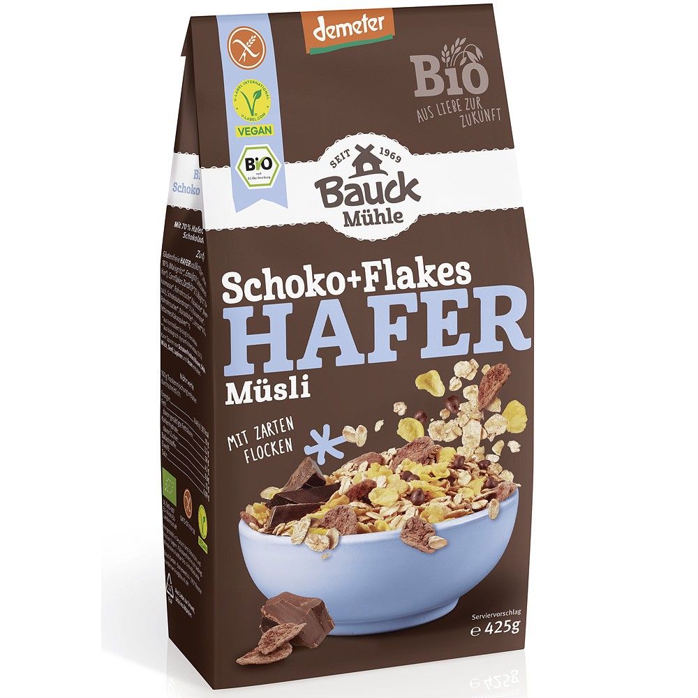 Musli bio cu fulgi si picaturi de ciocolata fara gluten 425g BauckHof