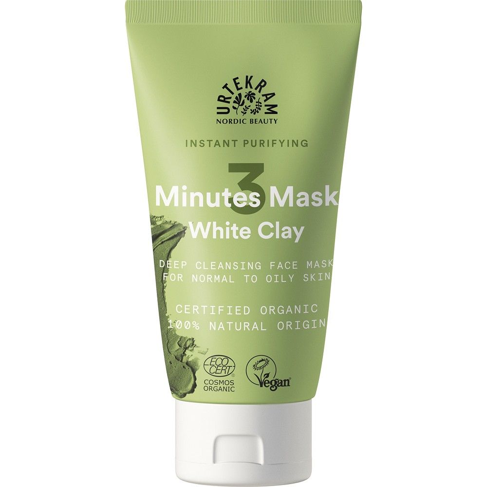 Masca de fata purificatoare 3 minute piele normala pana la grasa cu argila alba 75ml Urtekram