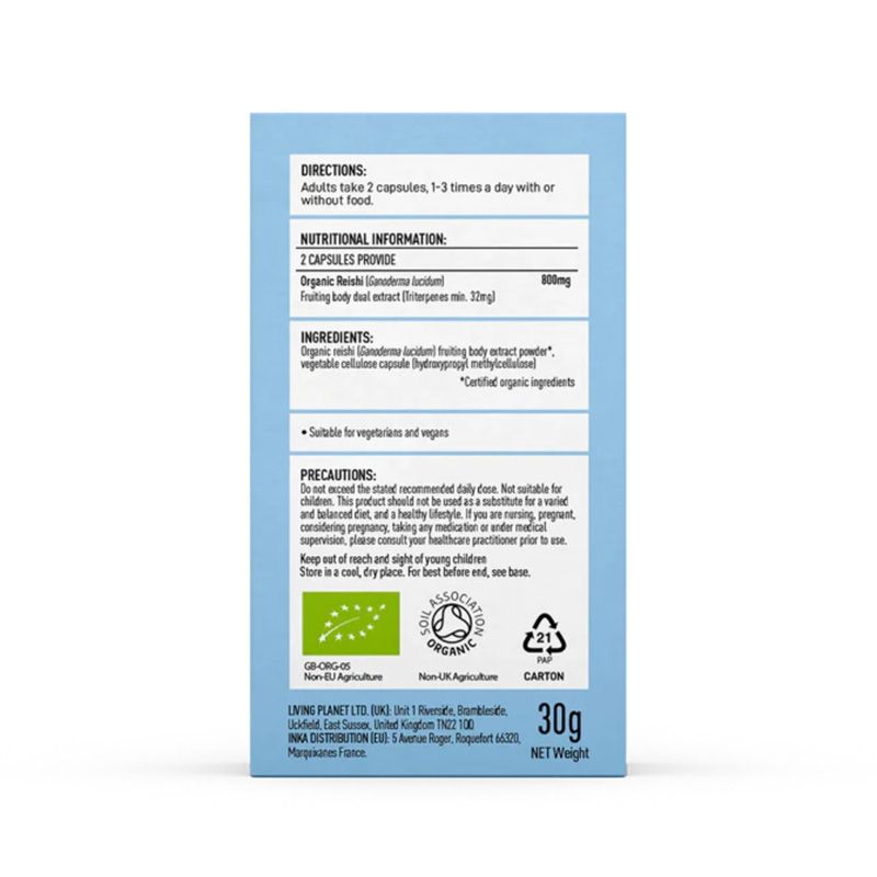 Organic Reishi 800 mg Pure Grade Extract (60 capsule), MushroomsForLife