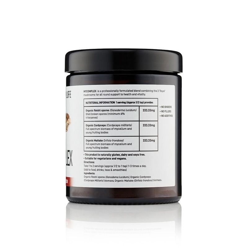 Organic Mycomplex Mushroom Powder cu Reishi, Cordyceps, Maitake 1000 mg Full Spectrum (60 grame), Mushrooms4Life