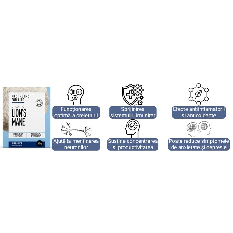 Organic Lions Mane 1000 mg Pure Grade Extract Powder (60grame), MushroomsForLife