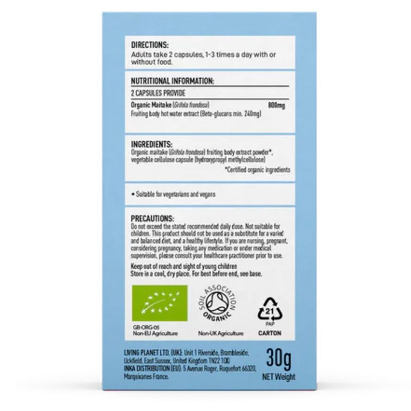 Organic Maitake 800 mg Pure Grade Extract (60 capsule), MushroomsForLife