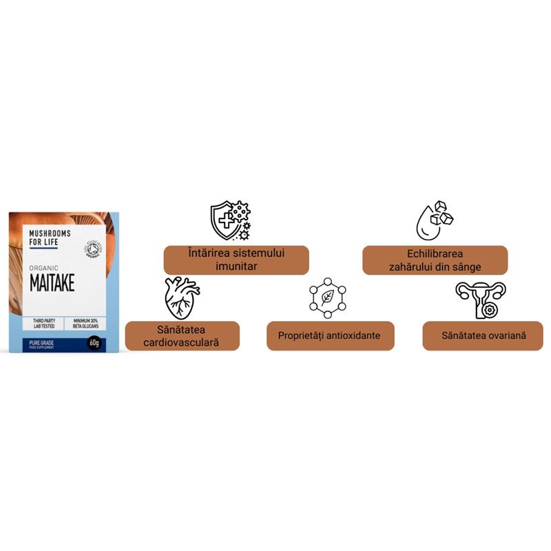 Organic Maitake 1000 mg Pure Grade Extract Powder (60 grame), MushroomsForLife