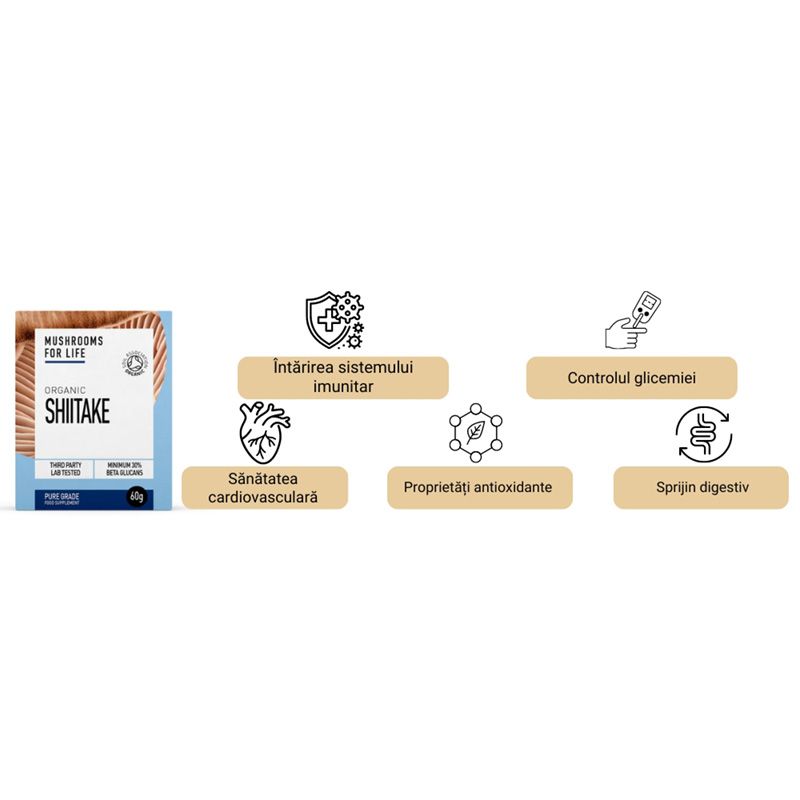 Organic Shiitake 1000 mg Pure Grade Extract Powder (60 grame), MushroomsForLife