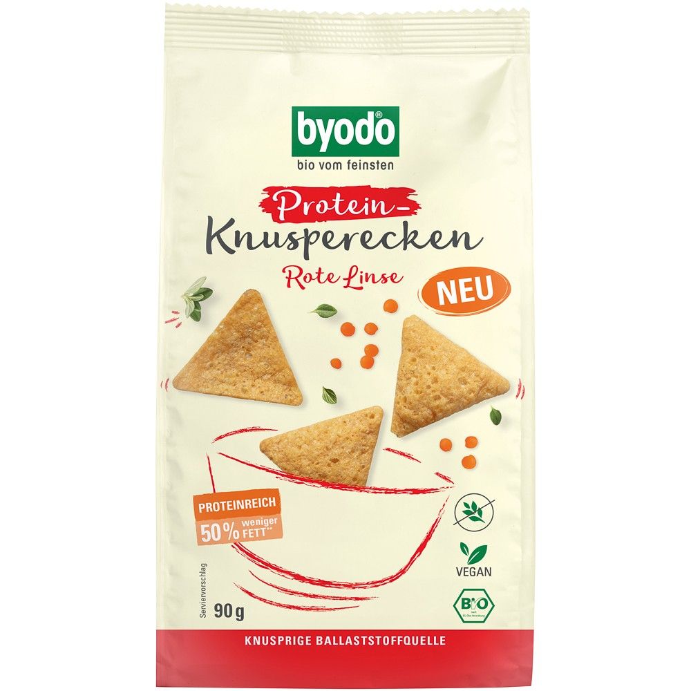 Mini Crackers proteici cu linte rosie, fara gluten, bio, 90g, Byodo