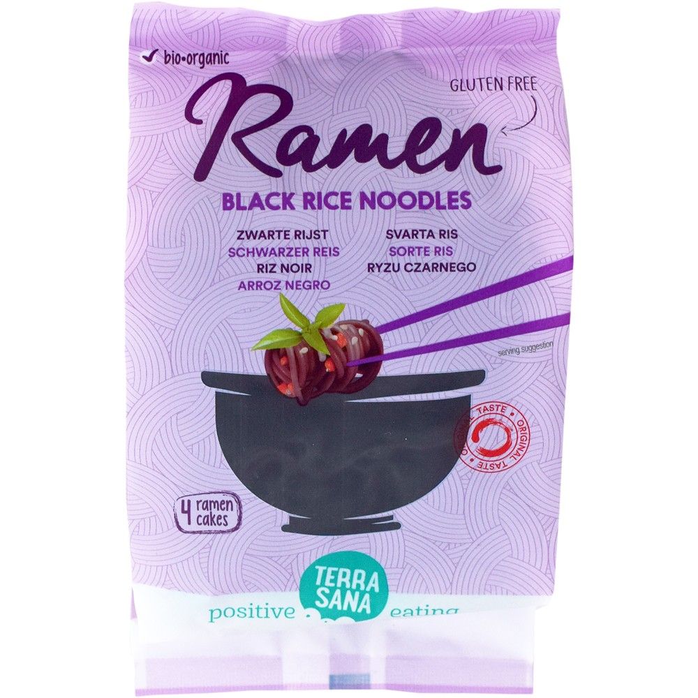 Taitei Ramen din orez negru Ramen, fara gluten, bio, 280g, Terrasana
