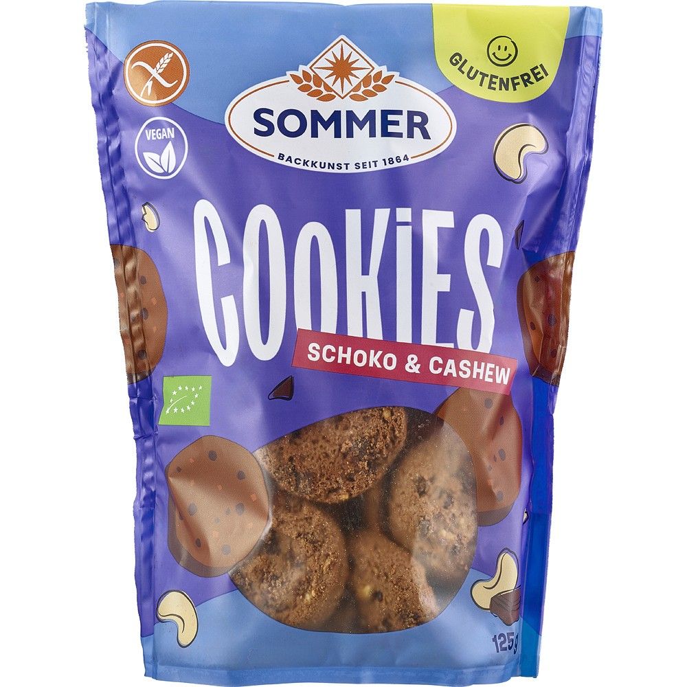 Biscuiti cu ciocolata si caju, fara gluten bio , 125g, Sommer