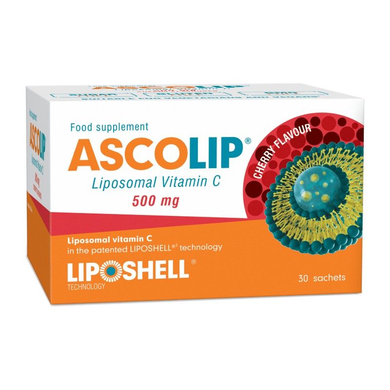 Vitamina c lipozomala cu aroma de cirese, ascolip 500mg, 30 plicuri, Liposhell
