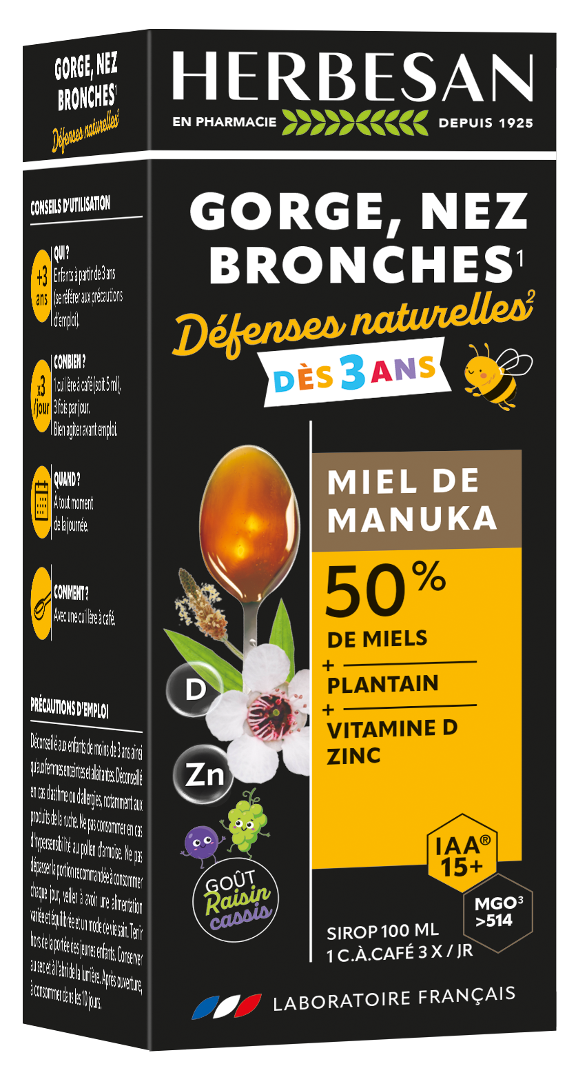 SIROP PENTRU COPII +3ANI, GAT- BRONHII, CU MIERE DE MANUKA IAA15+ (MGO 514), HERBESAN, 100ml