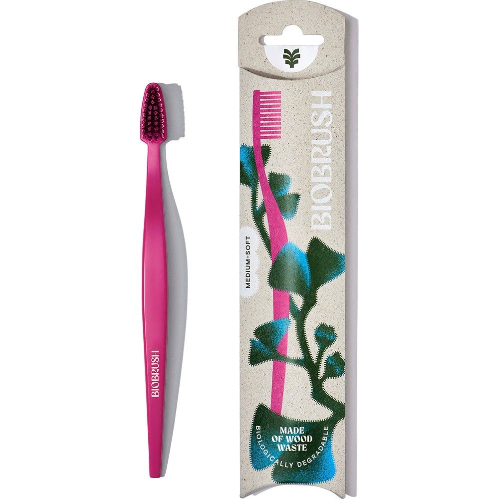 Periuta de dinti cu peri medii spre moale, fucsia, Biobrush, 1buc