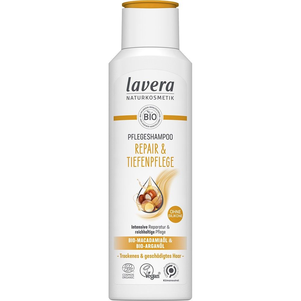 Sampon pentru ingrijire si reparare cu ulei bio de macadamia si ulei bio de argan 250ml Lavera