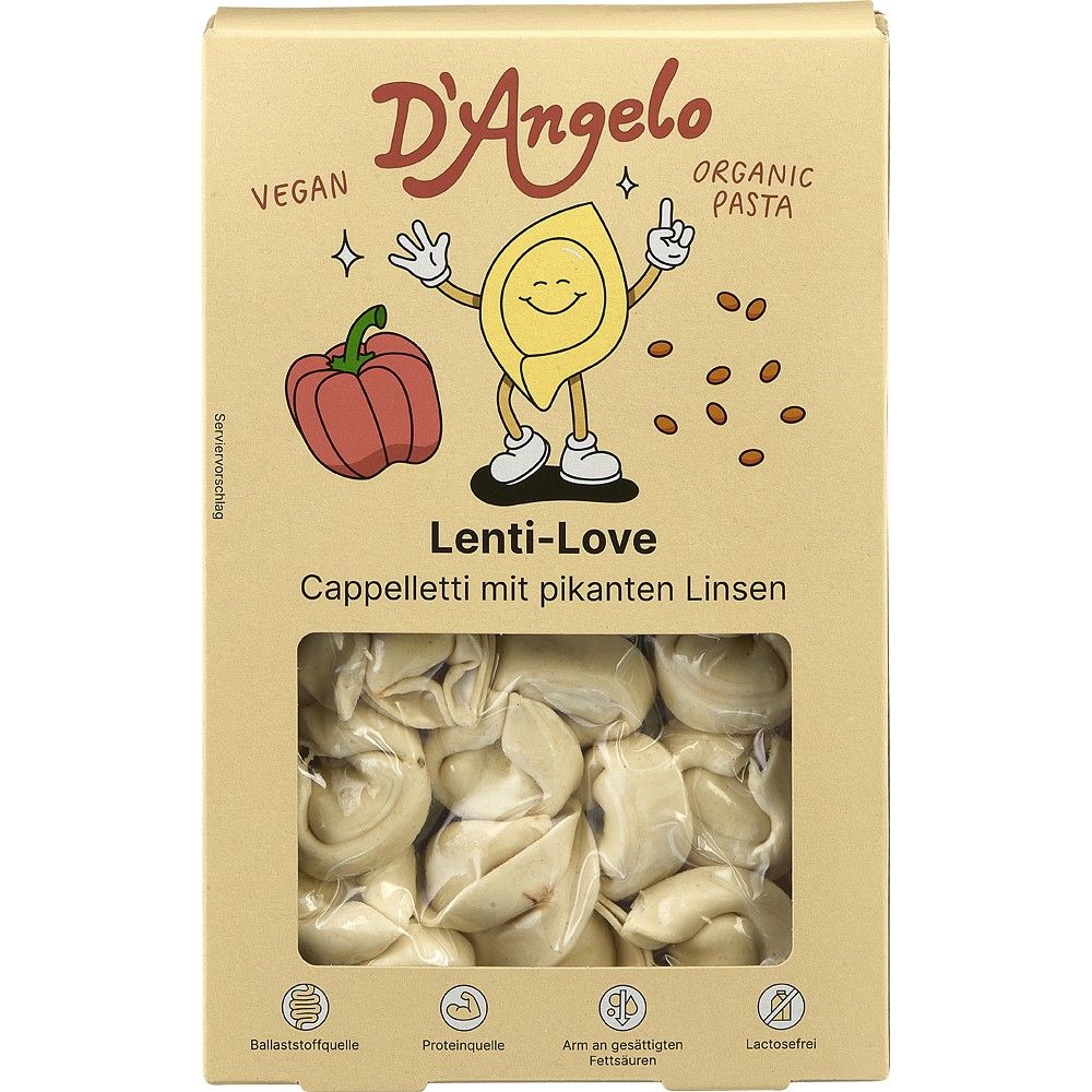 Cappelletti vegane umplute cu linte picanta bio DAngelo, 250g