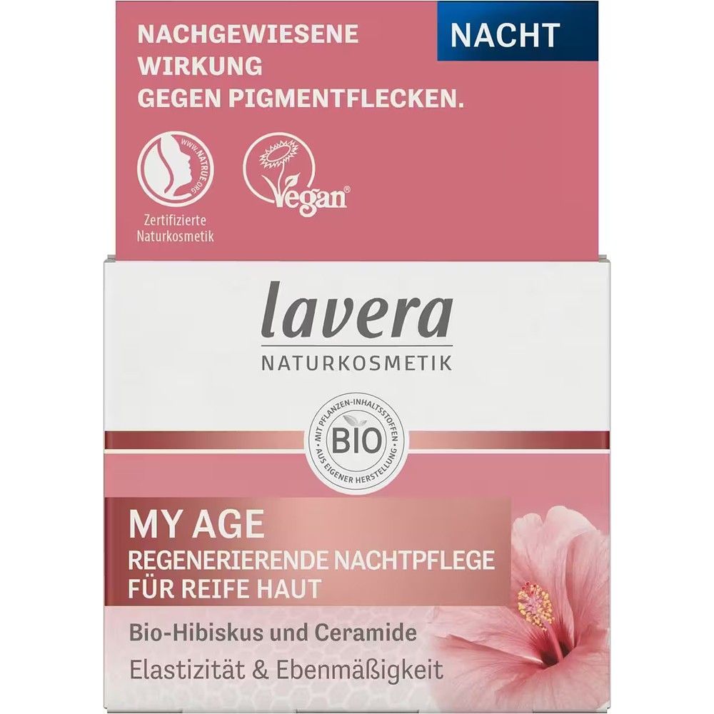 Crema de noapte regeneranta My Age, cu hibiscus si ceramide,bio, 50ml, LAVERA