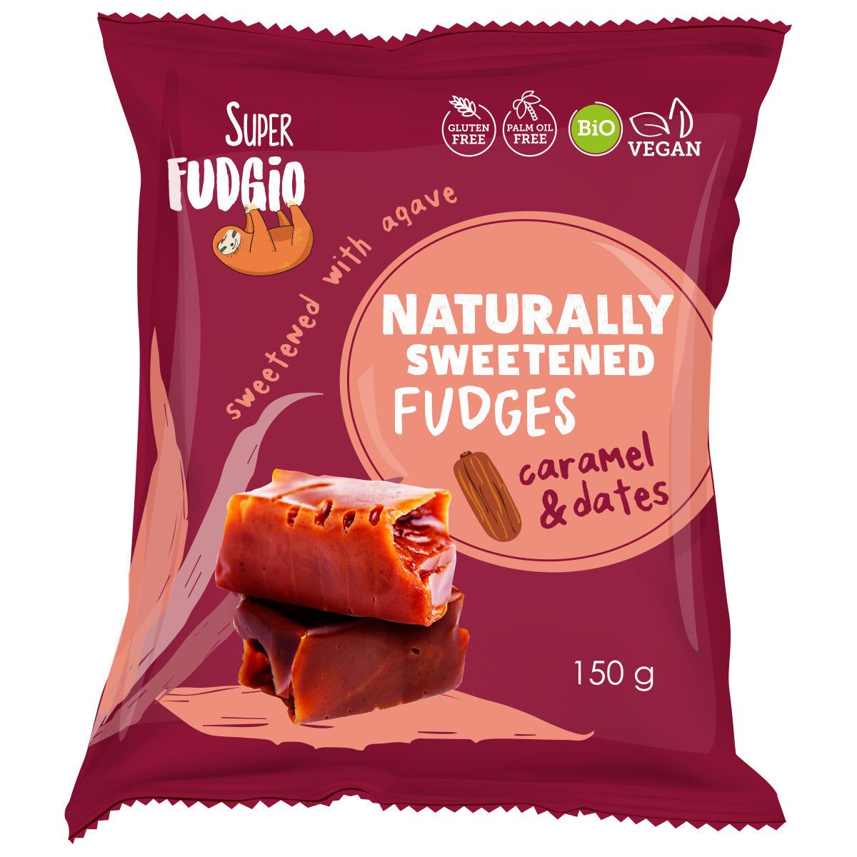 Caramele aroma caramel si curmale bio 150g Fudgio - Verlin