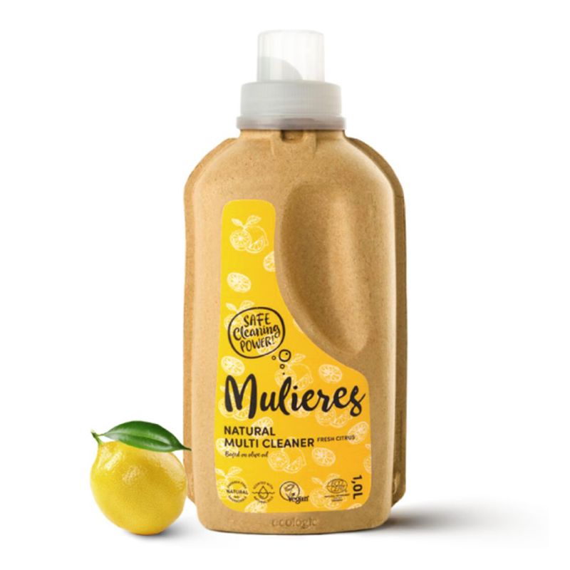 Detergent Mulieres concentrat Fresh Citrus 1L, ambalaj cartonat cu etichetă galbenă și capac alb.