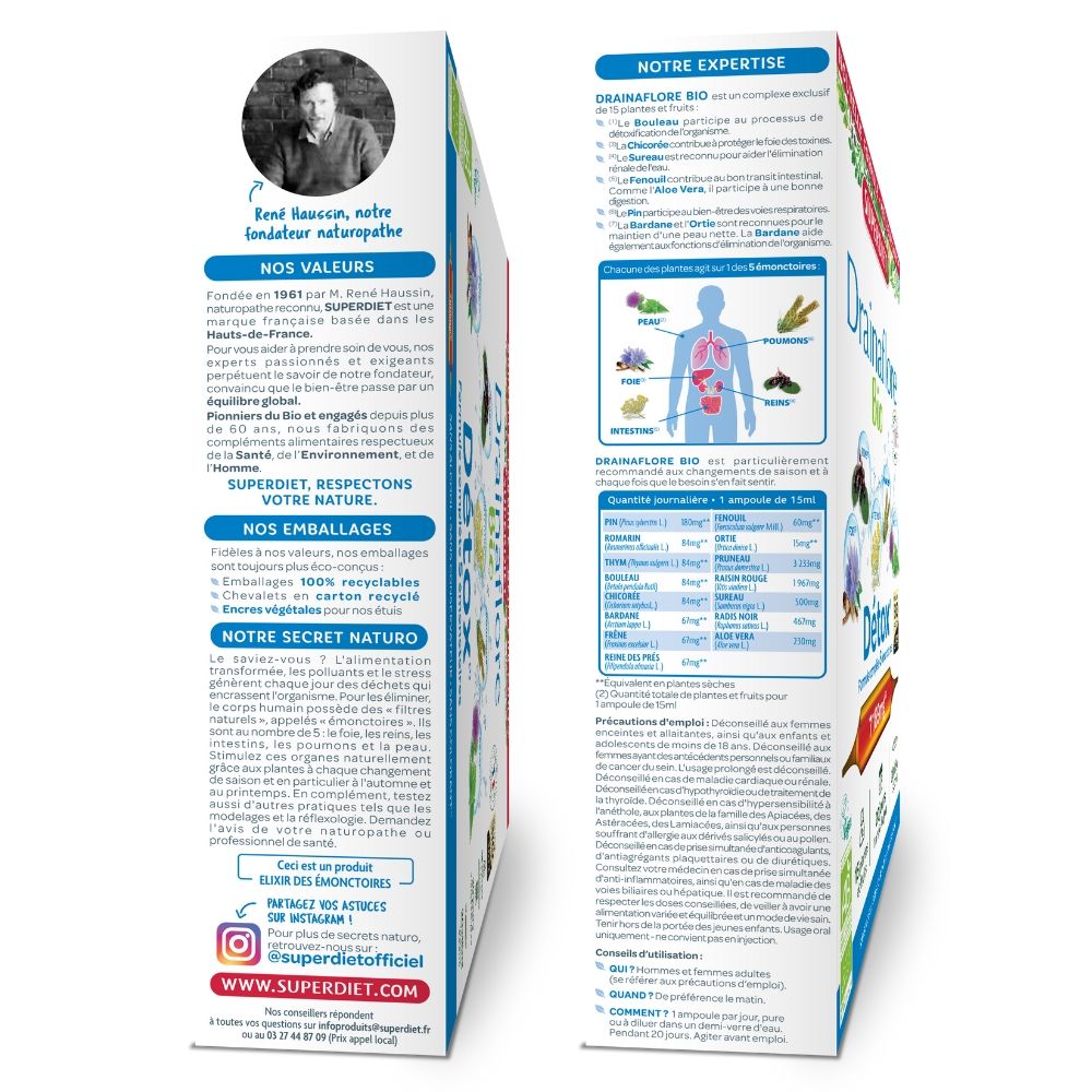 DRAINAFLORE DETOXIFIERE BIO, 20 fiole din sticla x 15ml, SUPERDIET