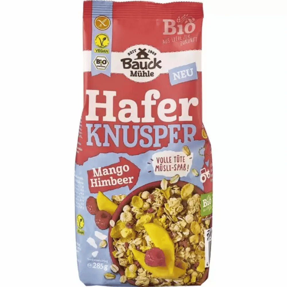 Musli bio crocant cu ovaz mango si zmeura fara gluten 285g BauckHof