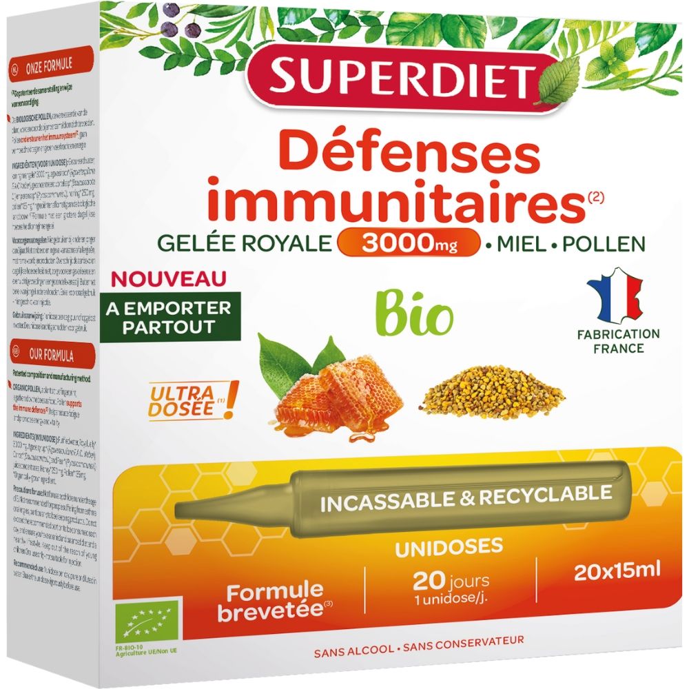 LAPTISOR DE MATCA - GELEE ROYALE 3000 mg BIO - 20 fiole din PP x 15ml, SUPERDIET UNIDOZE din PP reciclabile pe