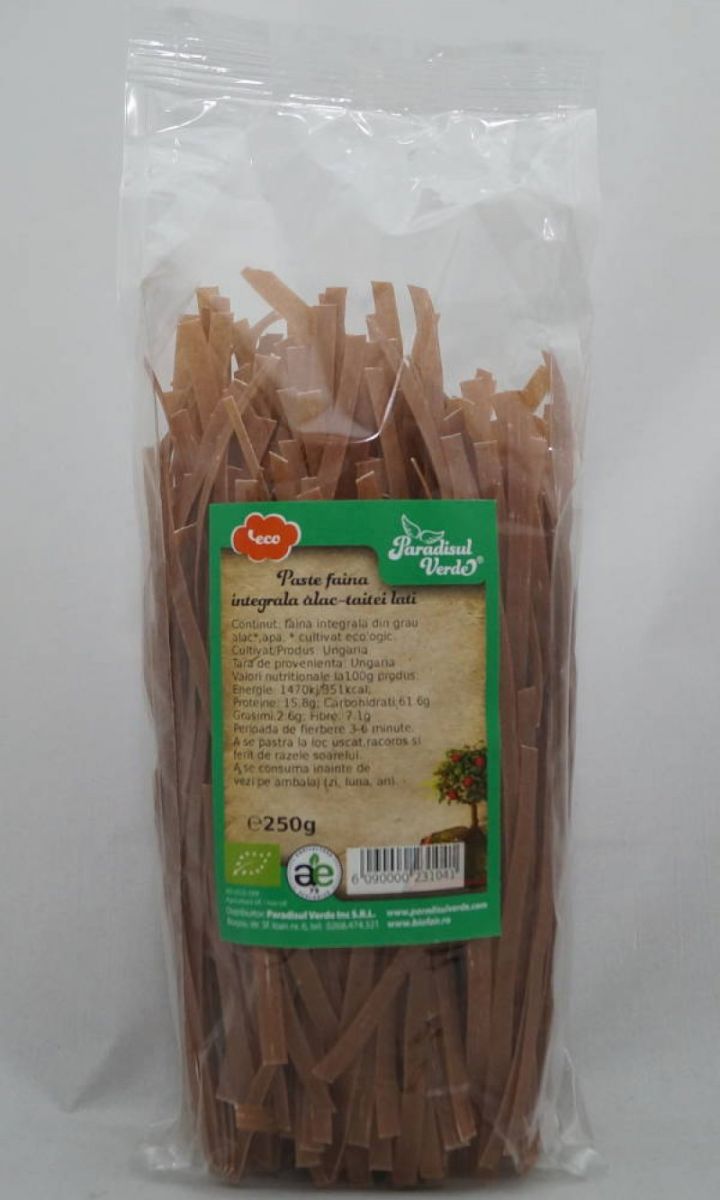 Paste Faina Integrala Alac bio, taitei lati maronii, ambalaj transparent, 250g, Paradisul Verde.