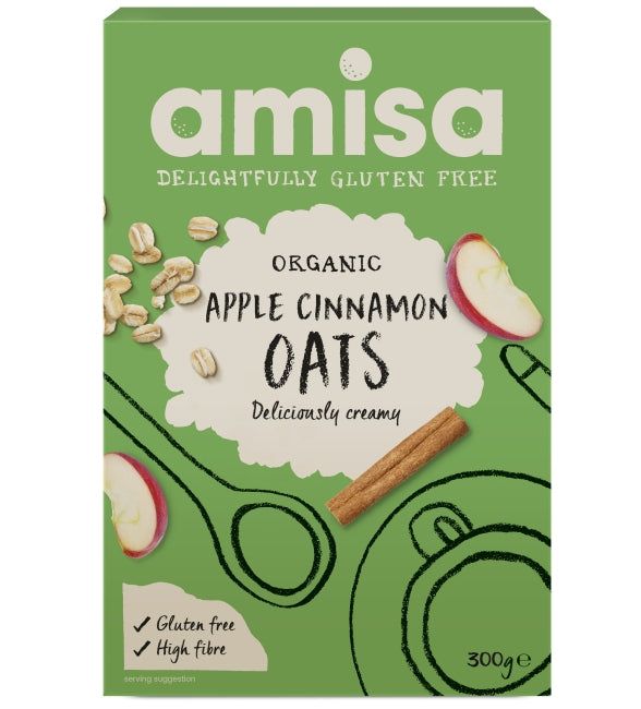 Porridge din ovaz cu mar si scortisoara fara gluten bio 300g Amisa Porridge din ovaz cu mar