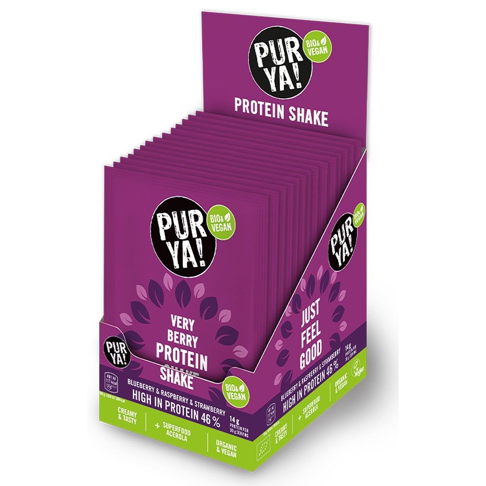 Pudra proteica bio cu fructe de padure si acerola 30g Purya Cu un gust proaspat si