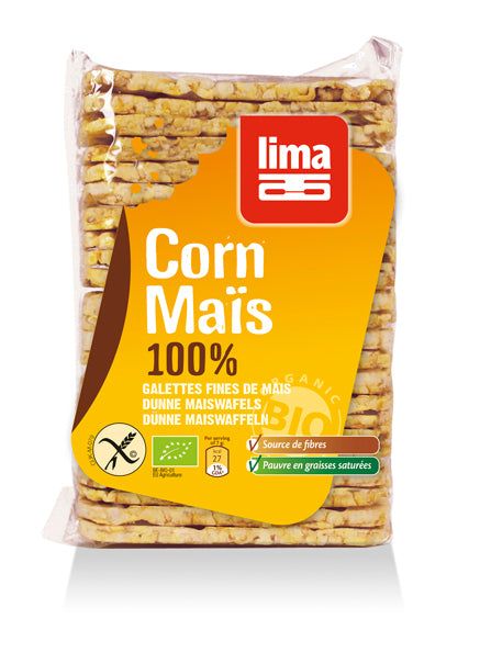 Pachet galben Lima Rondele Din Porumb Expandat Eco, 140g, fără gluten, cu sare.