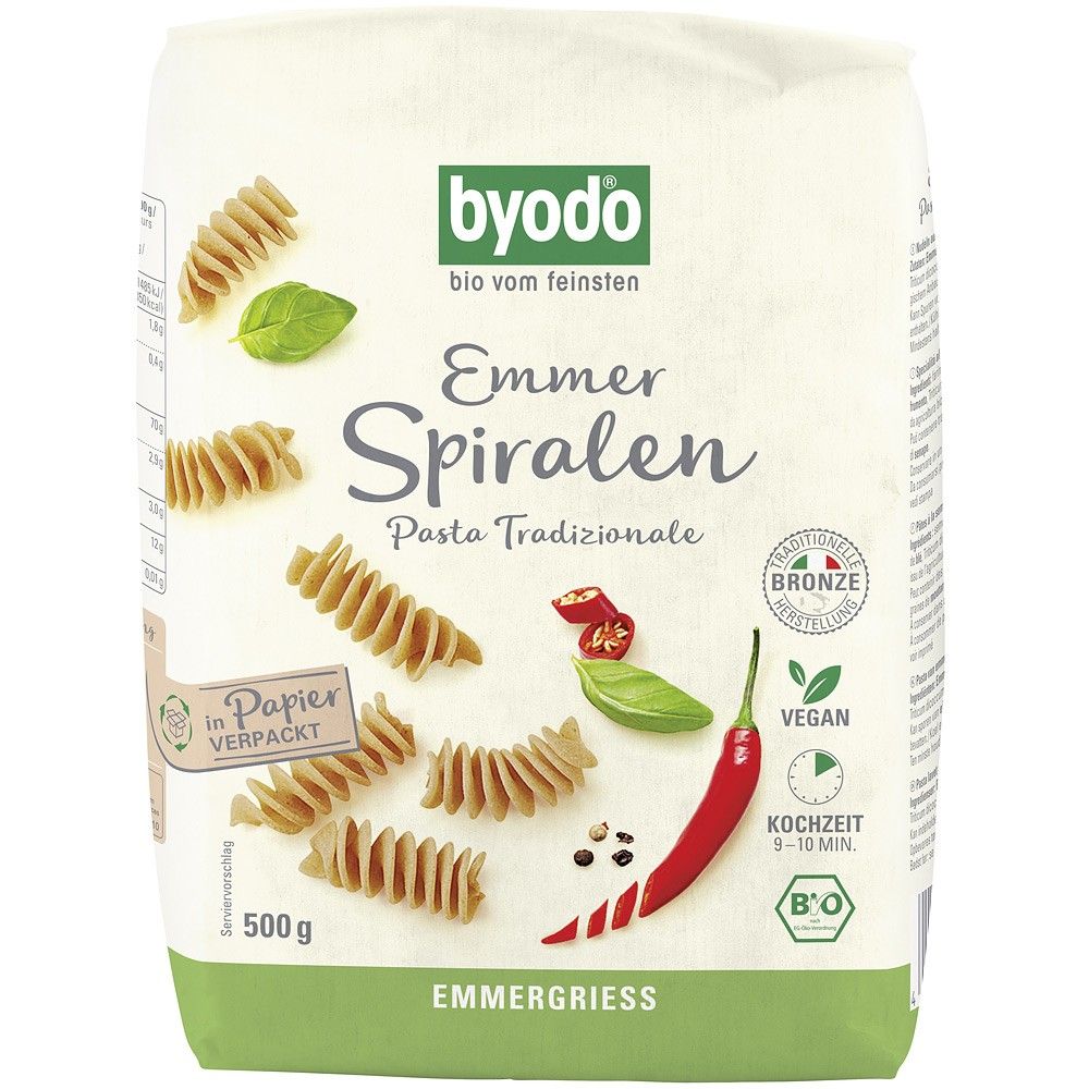 Spirelli bio din emmer 500g Byodo Cu o textura densa si