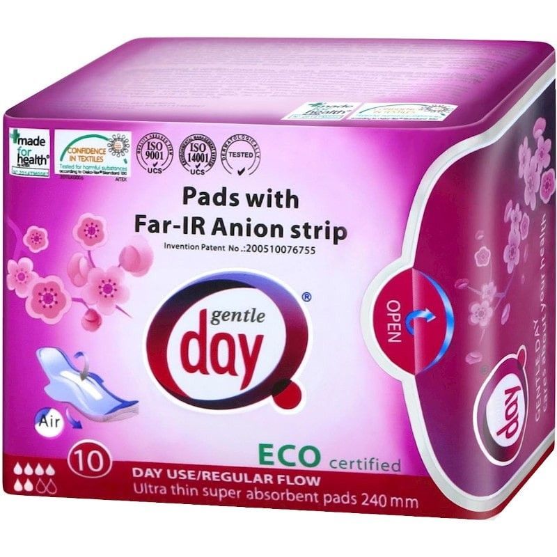 Absorbante de zi Gentle Day 240mm, Far-IR Anion, ambalaj roz, 10 bucăți, fără chimicale.