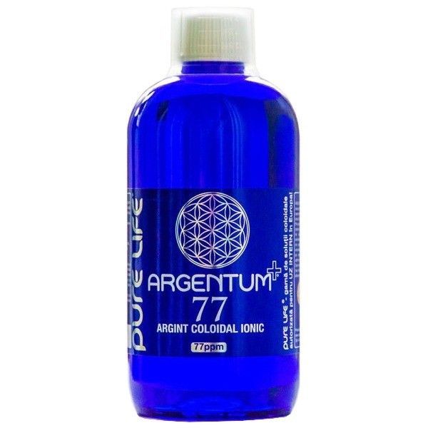 Argint coloidal ARGENTUM 77ppm Pure Life, sticlă albastră 480ml, capac alb.