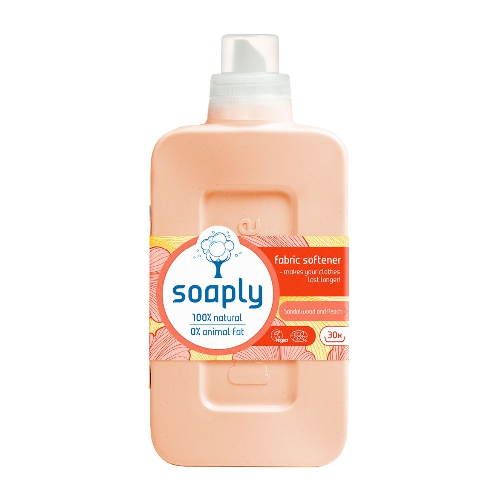 Balsam rufe ecologic Soaply, Sandalwood și Peach, sticlă plastic portocalie, 750ml, 100% natural.