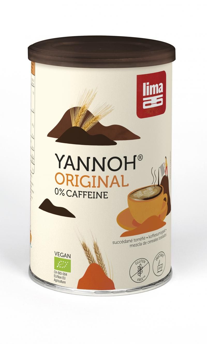 Cutie băutură instant din cereale Yannoh eco 50g, fără cofeină, capac maro.
