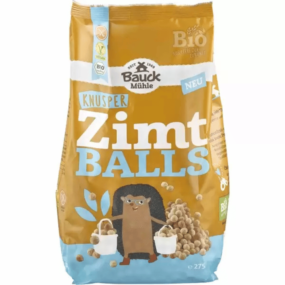 Bilute bio crocante de ovaz cu scortisoara BauckHof, ambalaj maro-albastru, 275g, fara gluten.