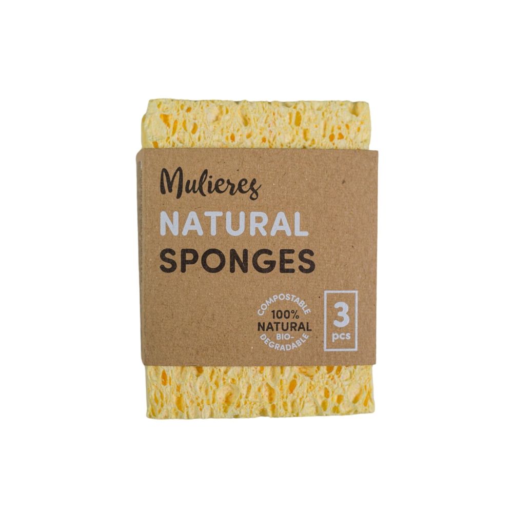 Burete de curățare Mulieres din celuloză naturală, set 3 bucăți, galben.