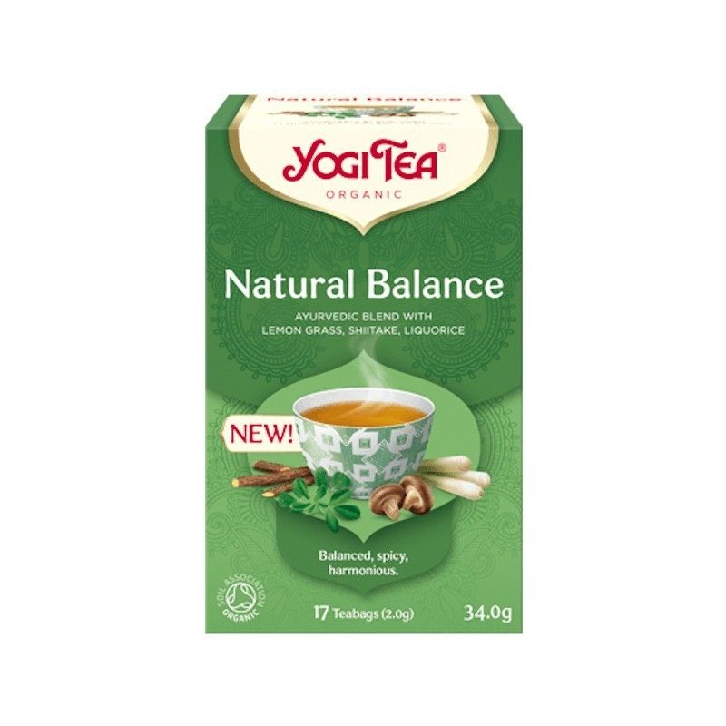 Cutie verde Ceai Natural Balance Bio Yogi Tea, cu iarba de lamaie, 17 plicuri, aromă echilibrată, 34 g.