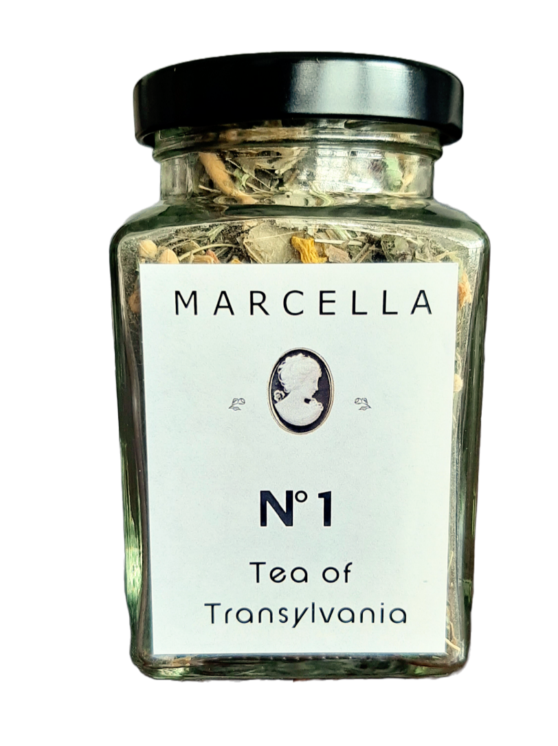 Ceai nr. 1 Tinerete fara batranete, 40g, borcan cu ierburi uscate, etichetă albă, capac negru.