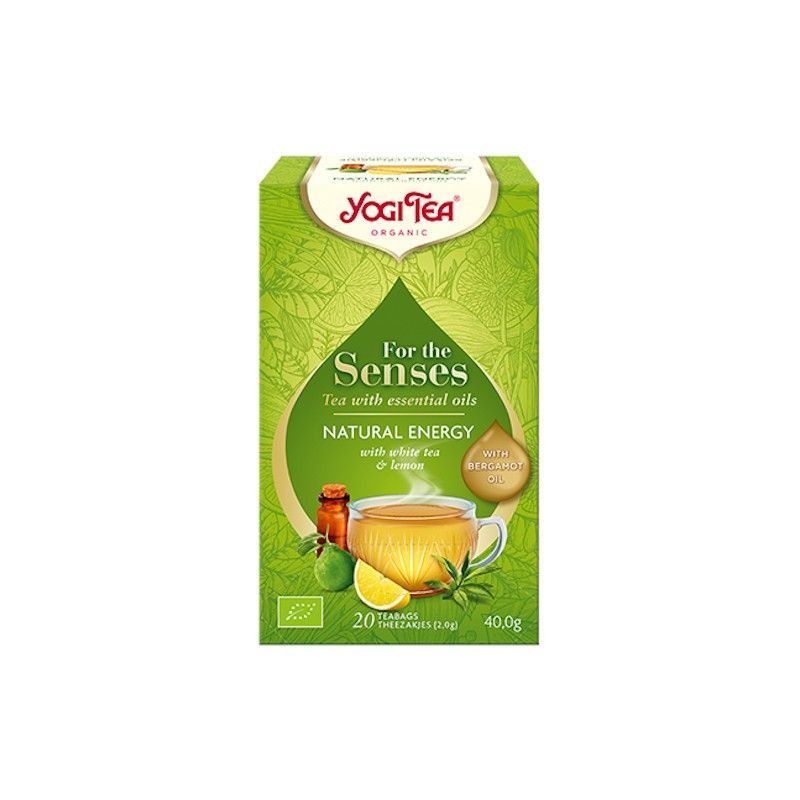Ceai Yogi Tea Natural Energy Bio, ceai alb și lămâie, 17 plicuri, cutie verde.