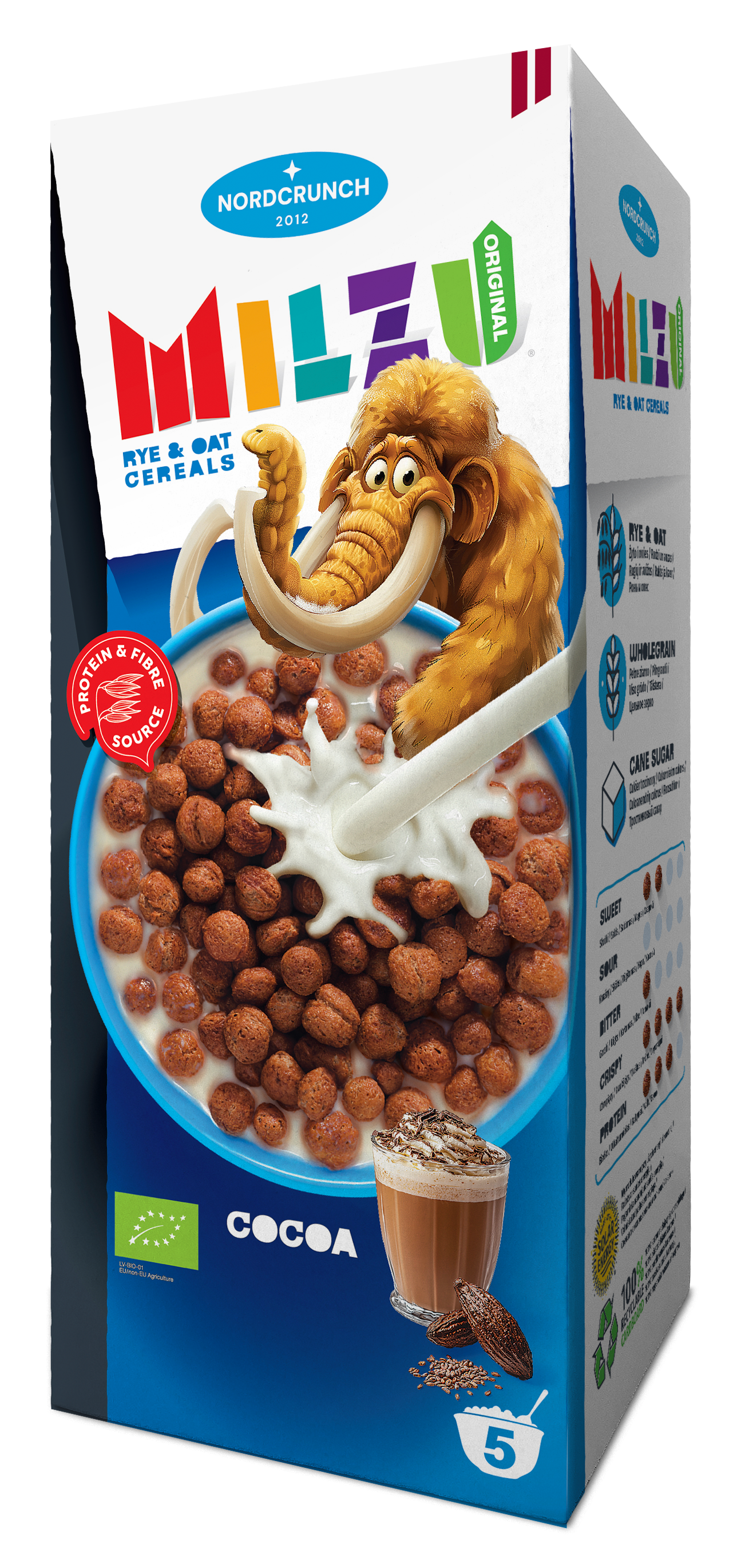 Cereale bilute din secara și ovăz cu cacao, ecologice, cutie 150g, Milzu Original.