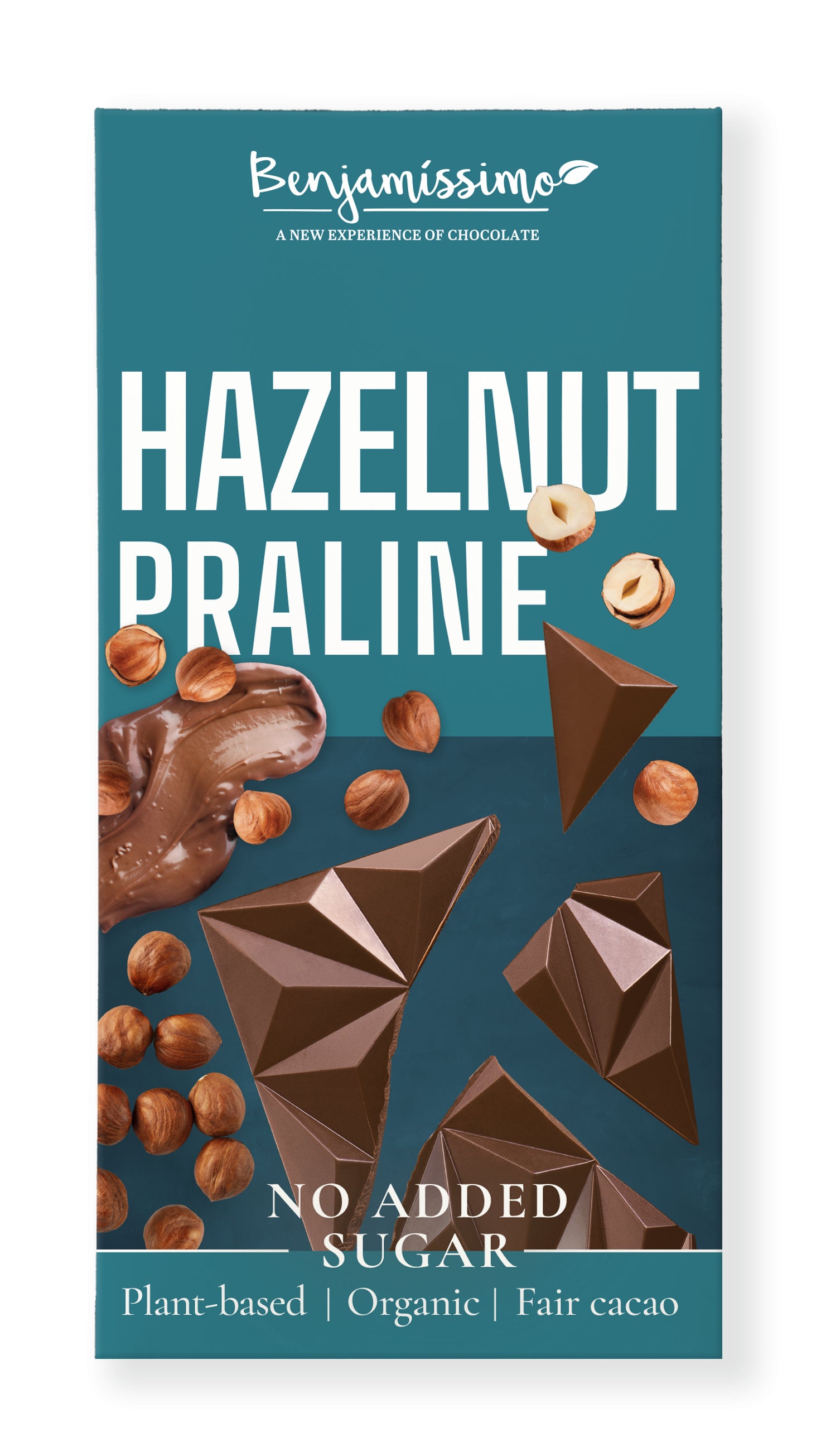 Ciocolată praline bio cu alune, 60g Benjamissimo, fără zahăr adăugat, plant-based.