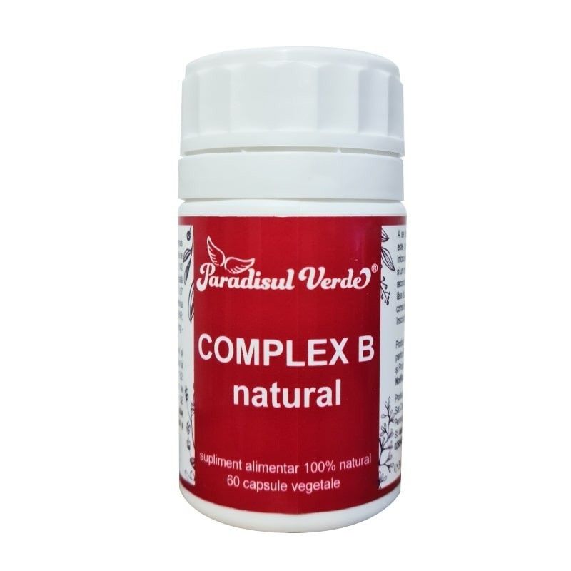 Complex B Natural 60 cps, ambalaj alb cu etichetă roșie, Paradisul Verde, vitamine naturale.