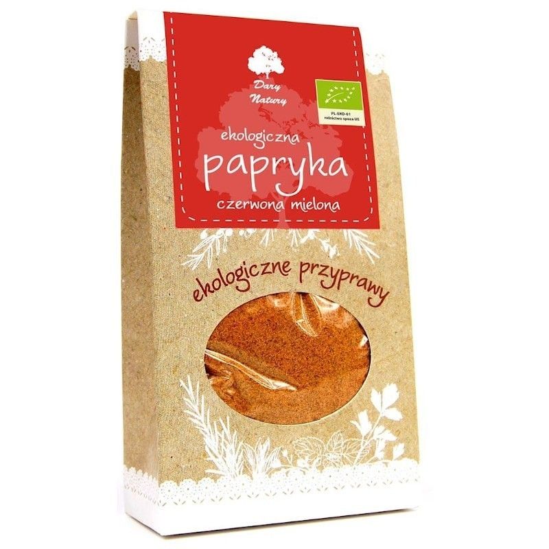 Condiment Paprika Bio Dary Natury 50g, pudră roșie, ambalaj eco.