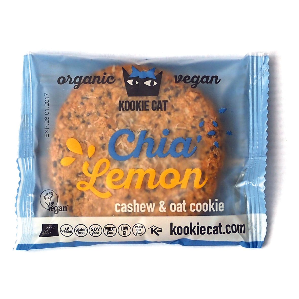 Cookie cu chia și lămâie fără gluten, ambalaj eco 50g, Kookie Cat.
