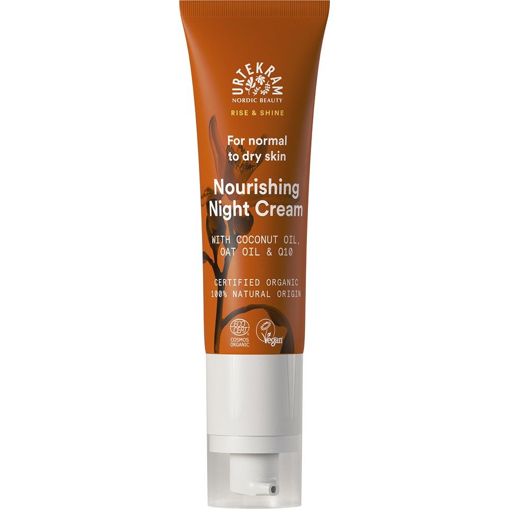 Cremă de noapte Urtekram 50ml, culoare maro, ten normal-uscat, cu ulei cocos și Q10.