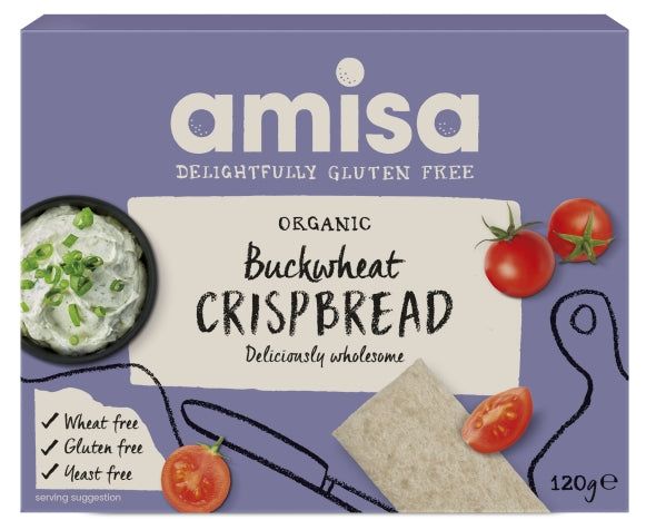 Crispbread din hrisca integrala fara gluten Amisa, ambalaj mov, 120g, ingrediente ecologice.