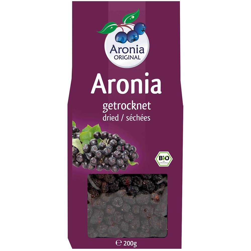 Fructe de aronia bio uscate 200g, ambalaj mov, Aronia Original, antioxidanți, superaliment.