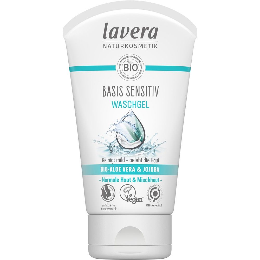 Gel curățare Lavera 125ml alb-verde, aloe vera bio, jojoba, piele sensibilă.