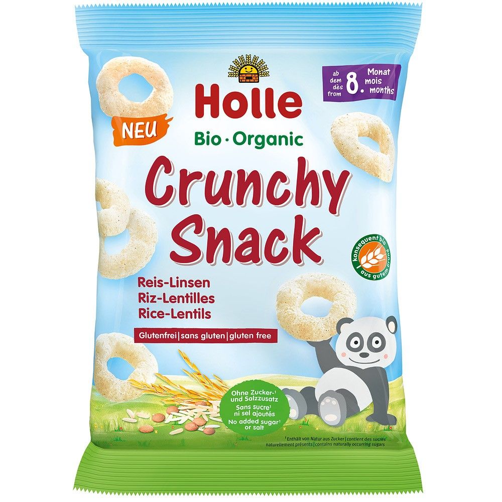 Gustare crocantă bio Holle cu orez și linte, fără gluten, pachet albastru, 25g.