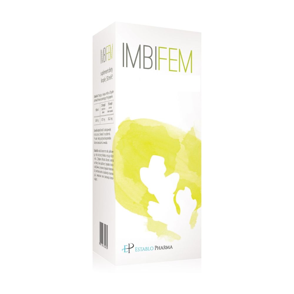 Cutie albă Imbifem B6 50ml, Establo, detalii verzi și logo Establo Pharma.